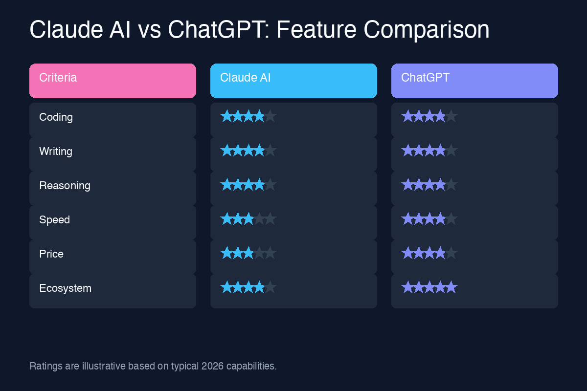 Claude AI vs ChatGPT feature comparison chart