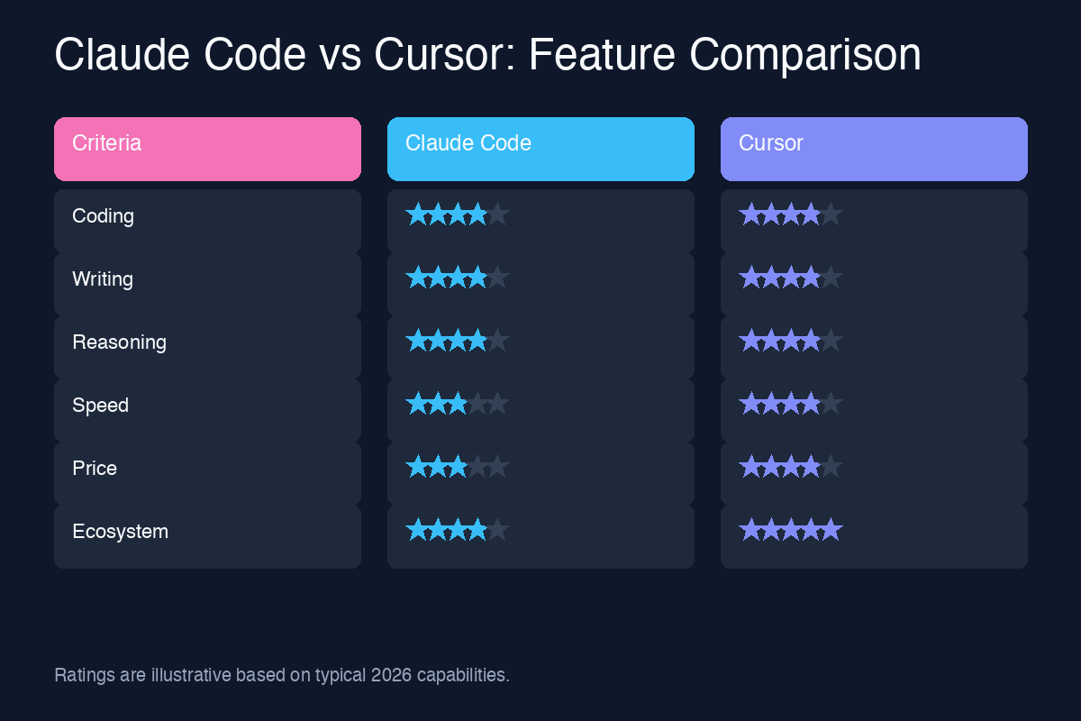 Claude Code vs Cursor feature comparison chart