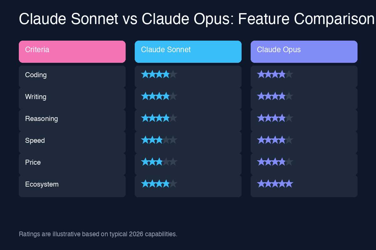 Claude Sonnet vs Claude Opus feature comparison chart